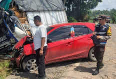 Truk Angkut Kentang Hantam Brio di Jalinsum